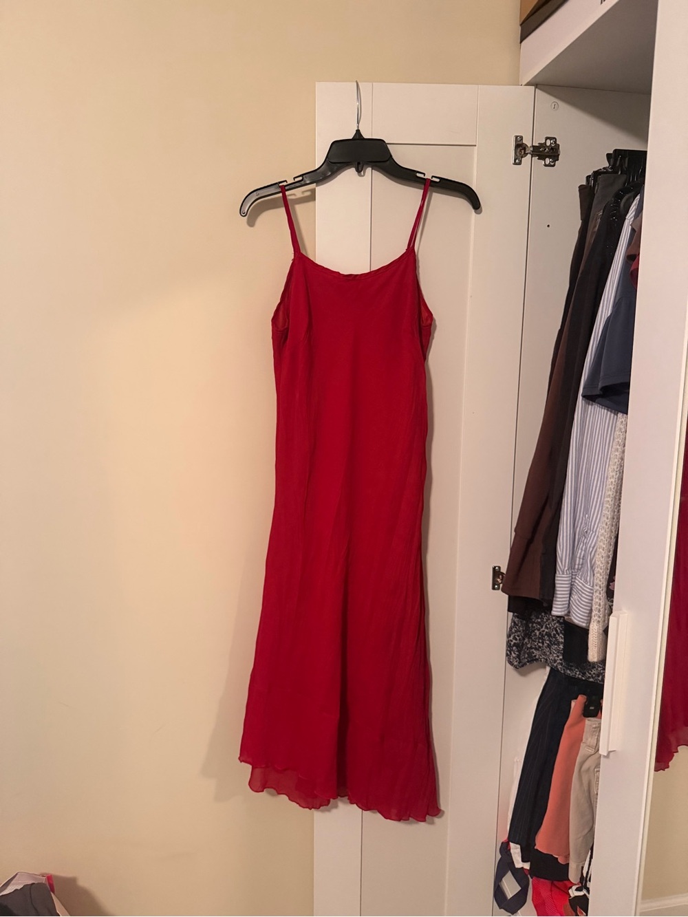 Red Slip Midi Dress with Spaghetti Straps